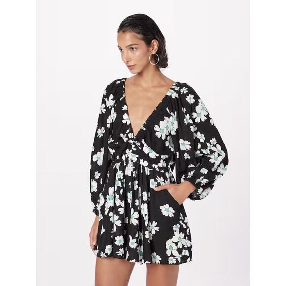 Topshop Romper Elasticated Channel Long Sleeve Tie Keyhole Back Multi Floral 12 - Picture 1 of 12